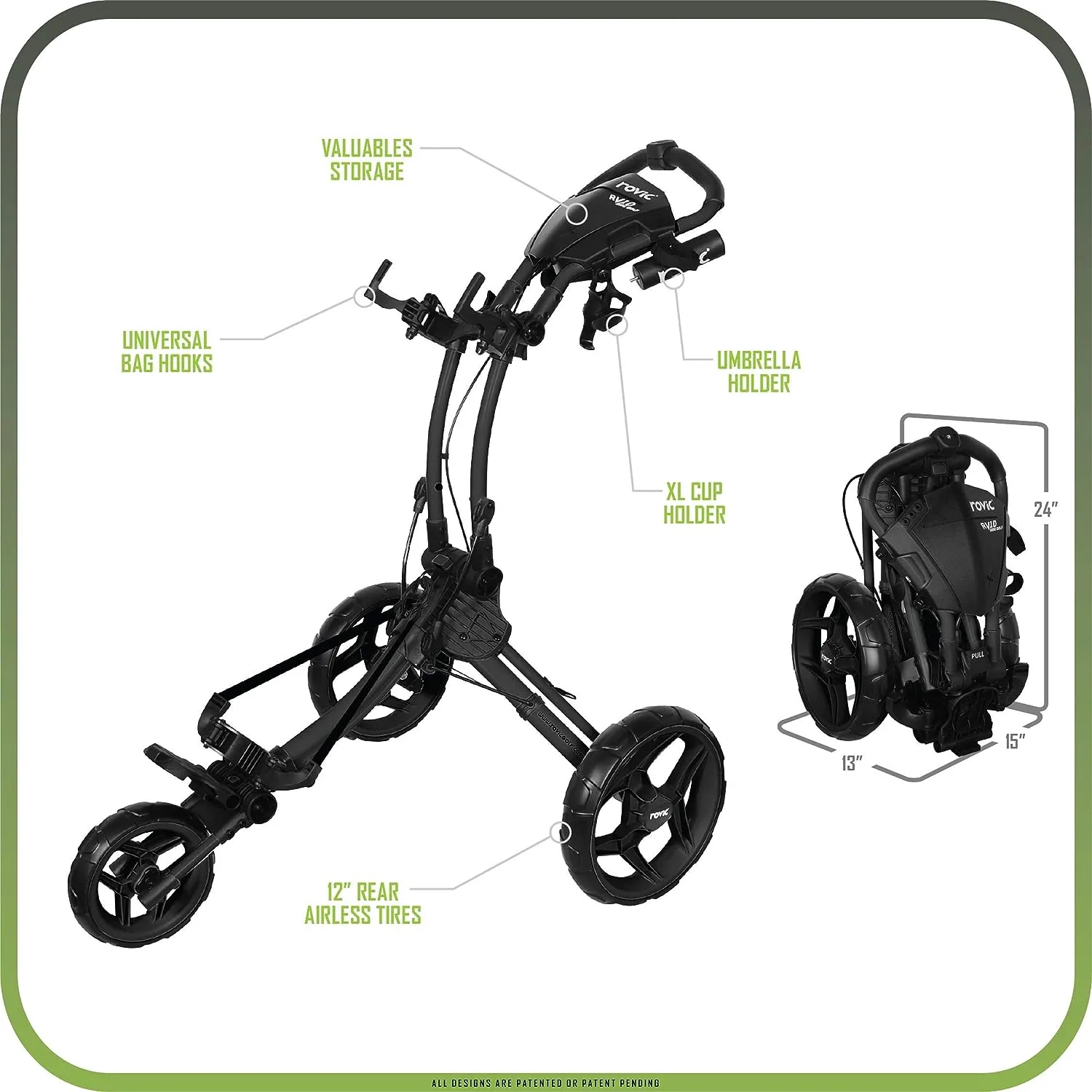 Rovic RV1D 3-Wheel Push Cart
