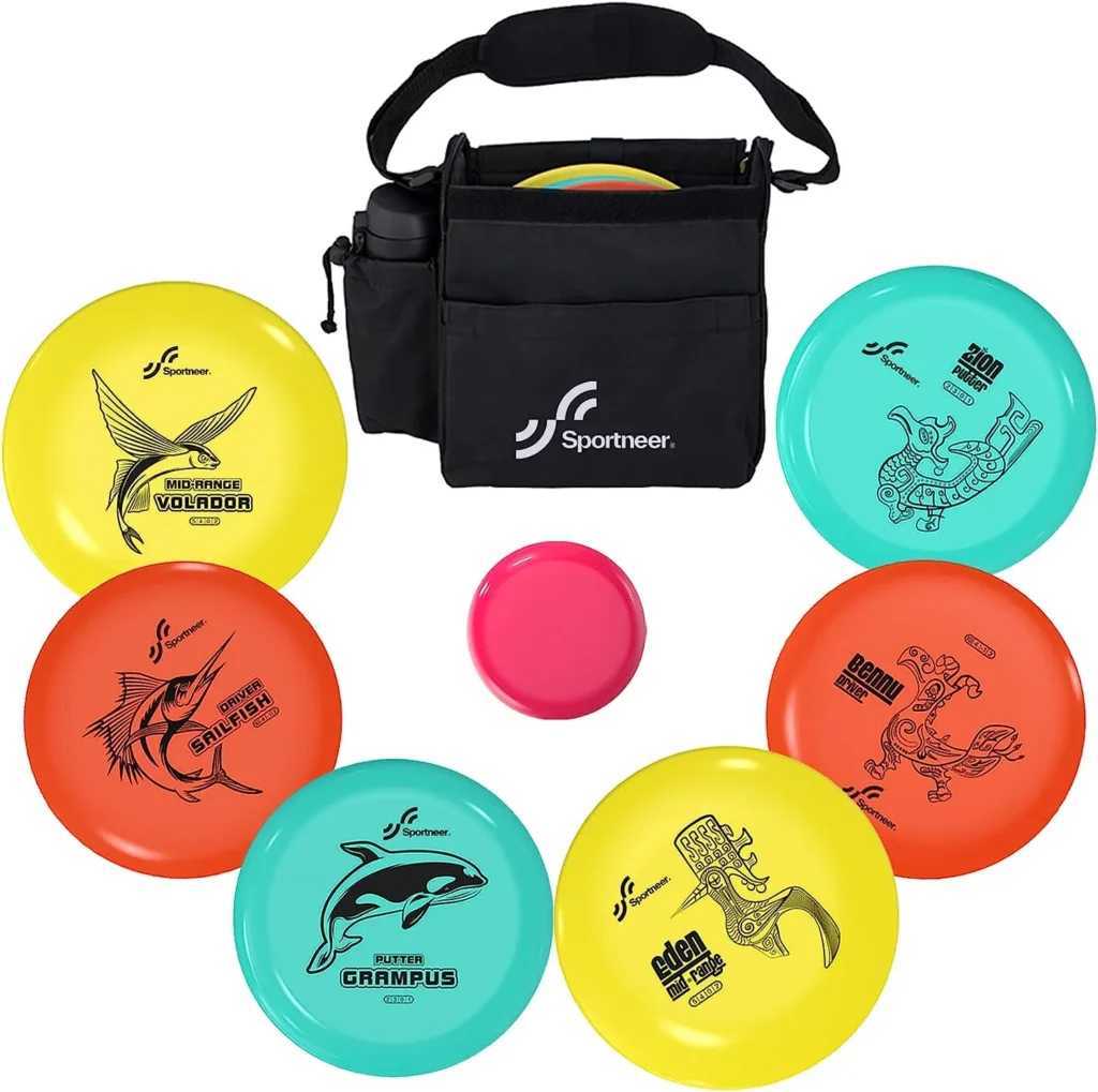 Sportneer Disc Golf Set, Disc Golf Starter Set with 2 Pcs Putter, 2 Pcs Mid Range, 2 Pcs Driver, 1 Pcs Mini Disc Marker, Include Disc Golf Bag for Beginner...